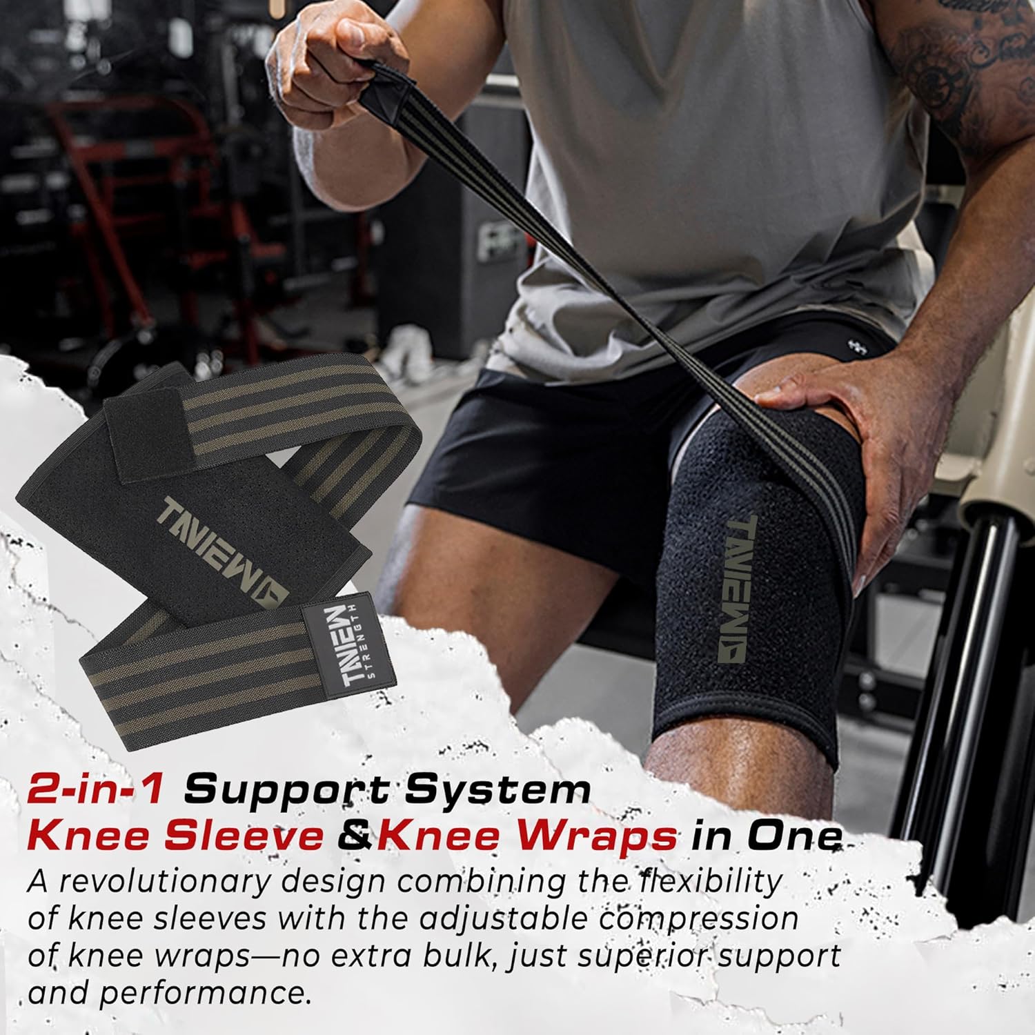 TAVIEW Knee Sleeve & Knee Wrap 2-in-1,5mm Neoprene with Adjustable Integrated Wrap for Custom Compression Over 7mm Compression, Knee Support Brace for Weightlifting, Squats & Gym