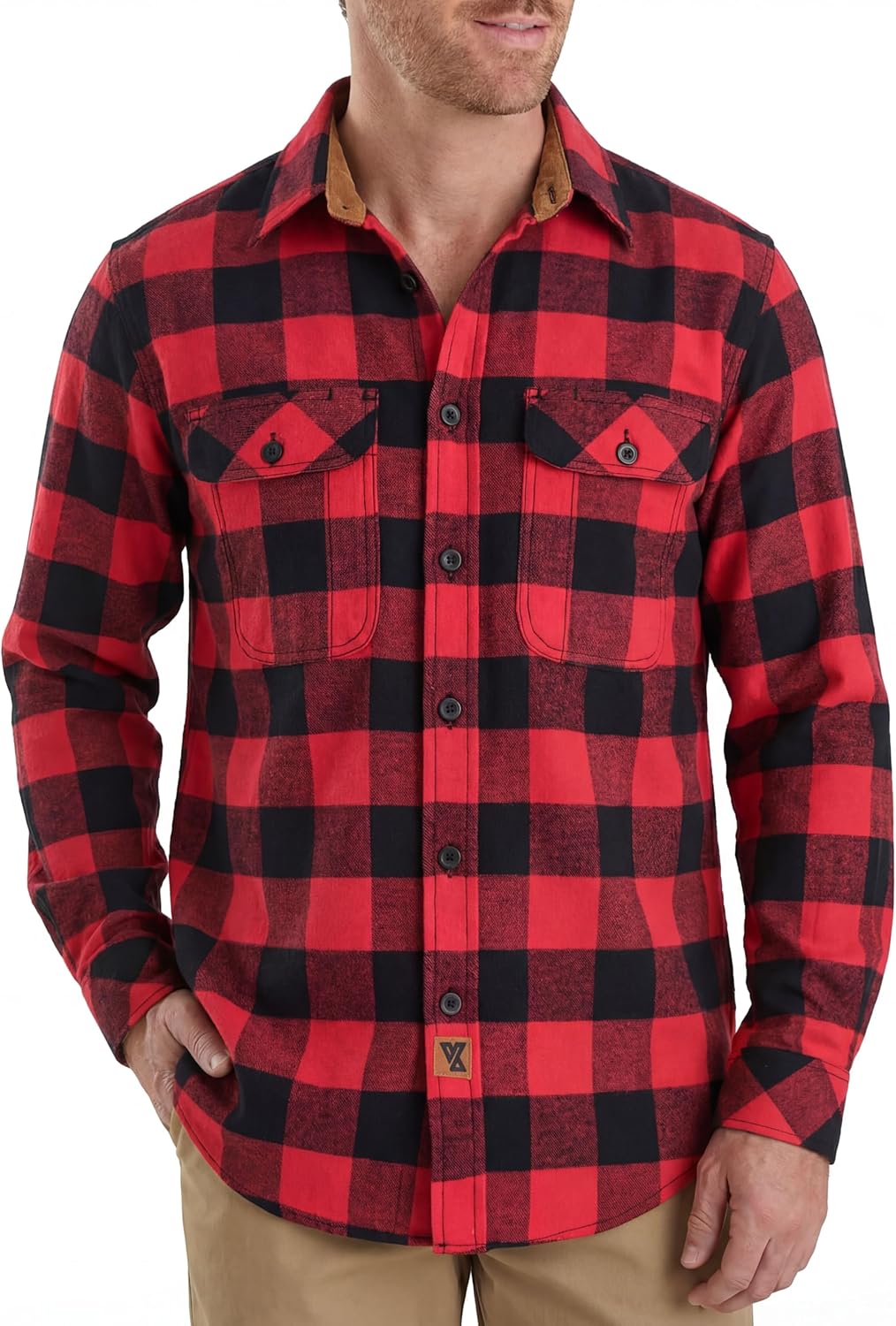 Men's Long Sleeve Plaid Button Down Casual Flannel Shirt, for Men Soft 100% Cotton, Corduroy Cuffs