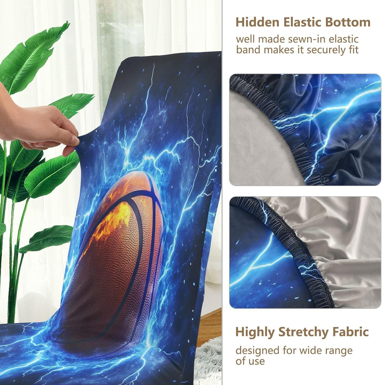 ALAZA Chair Covers for Dining Room, Lightning Basketball Stretch Chair Cover Sets Chair Protector Removable Washable for Ktichen Restaurant Hotel