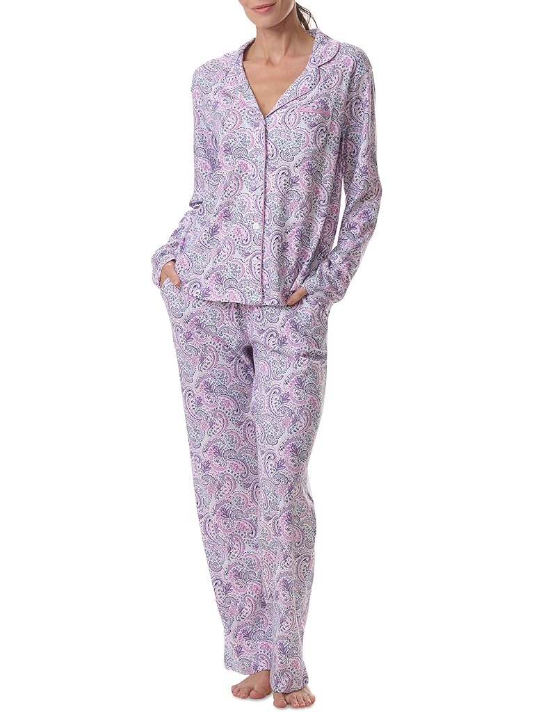Multi Karen Neuburger Petite Long Sleeve Girlfriend Pajama Set With Lace