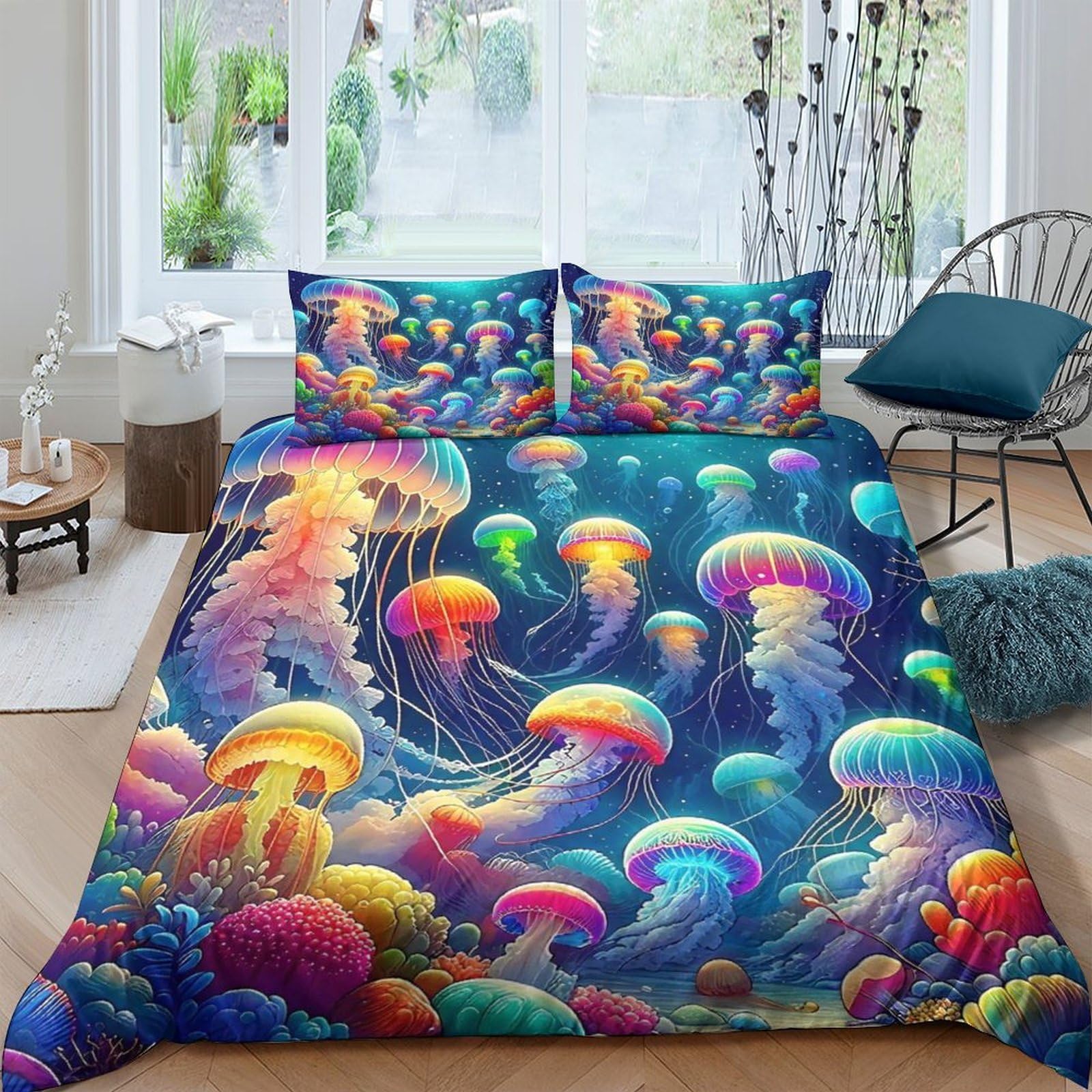 Housse de couette méduse lit double parure de lit 3 pièces imprimé 3D