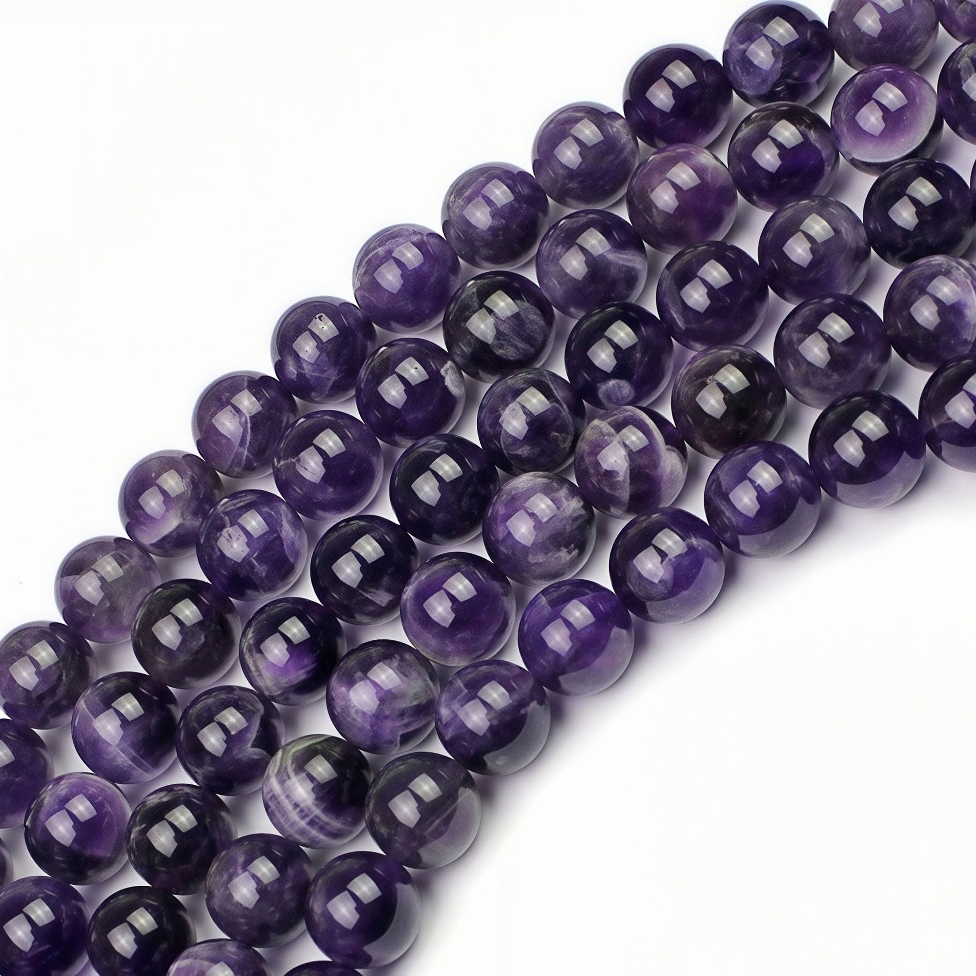 MJDCB 8mm 43 piezas Cuentas de Piedra Amatista Bicolor Redondas Sueltas Piedras Semipreciosas Naturales para Hacer Joyas Pulseras Collares — view 5
