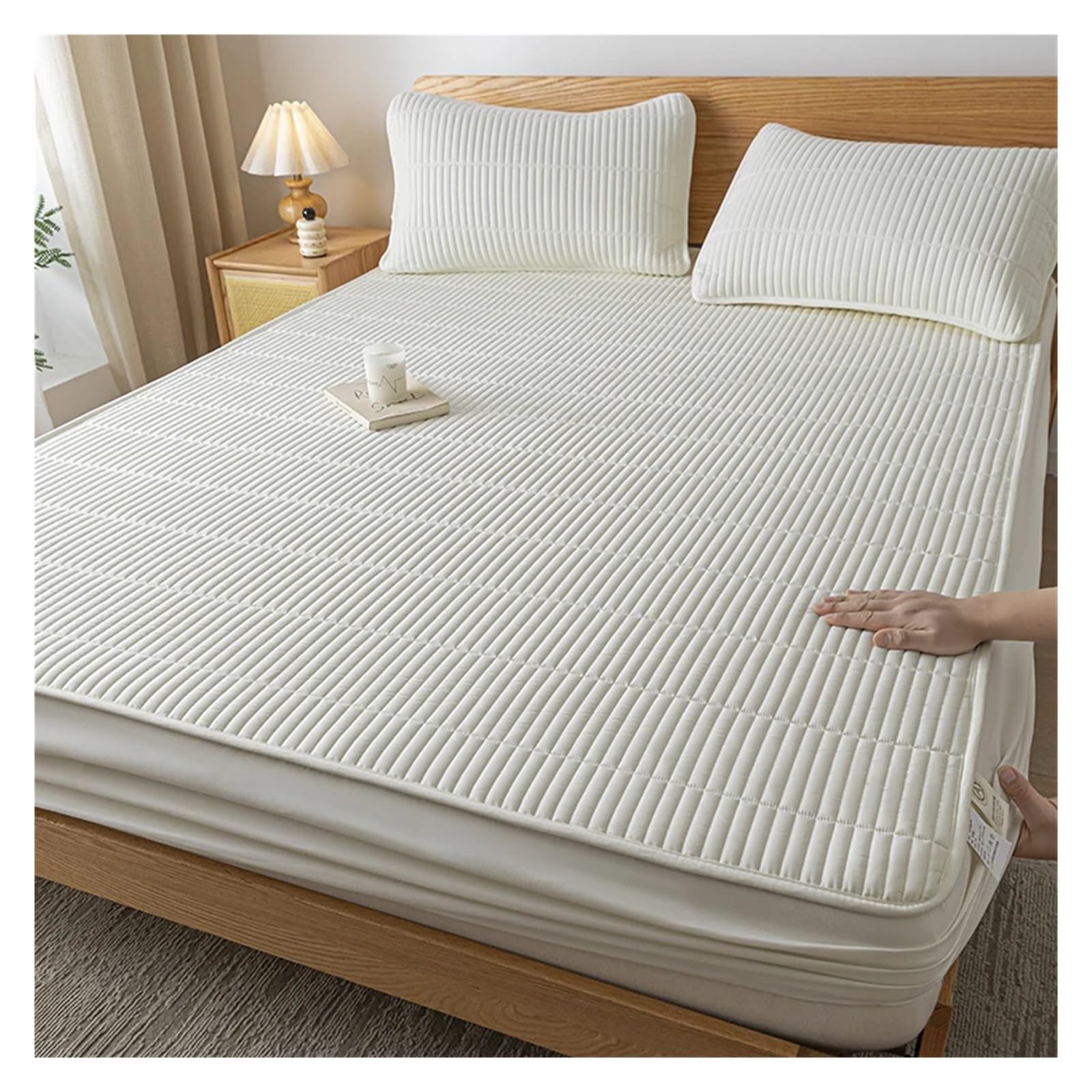 Funda De ColchóN Impermeable Funda Protectora de colchón Impermeable, Bordada, con Banda elástica y Bolsillo Profundo. para ColchóN(White,150x200x30cm)