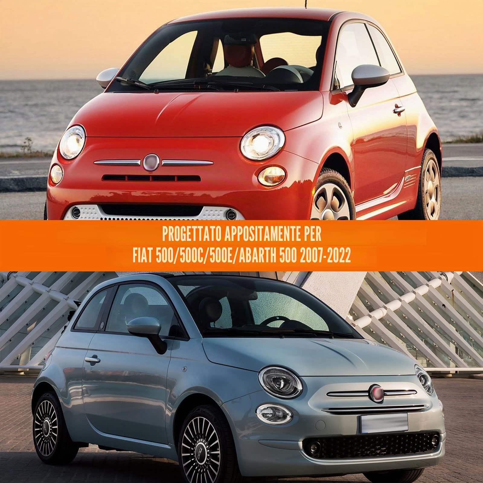 Copertura impermeabile per auto sostituisce per Fiat 500/500C/500E/Abarth 500 2007-2022, coperture per auto per tutte le condizioni atmosferiche con porta a cerniera