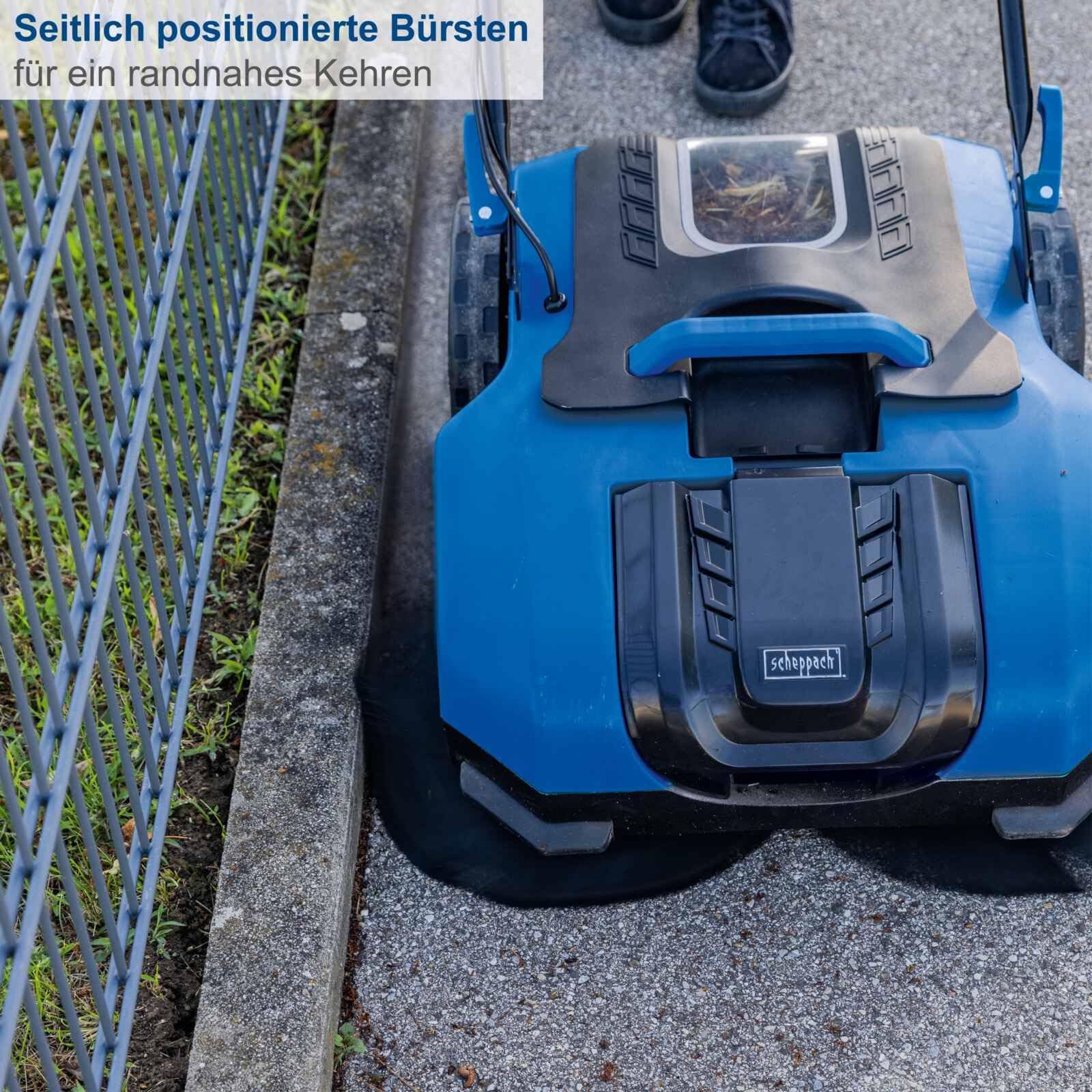 Scheppach Spazzatrici a batteria C-S610-X, larghezza di lavoro 610 mm, max. Superficie di prestazione 2000 m2 | Velocità di spazzolatura 160/190 / 220 U/Min | Contenitore di raccolta sporco 20L |