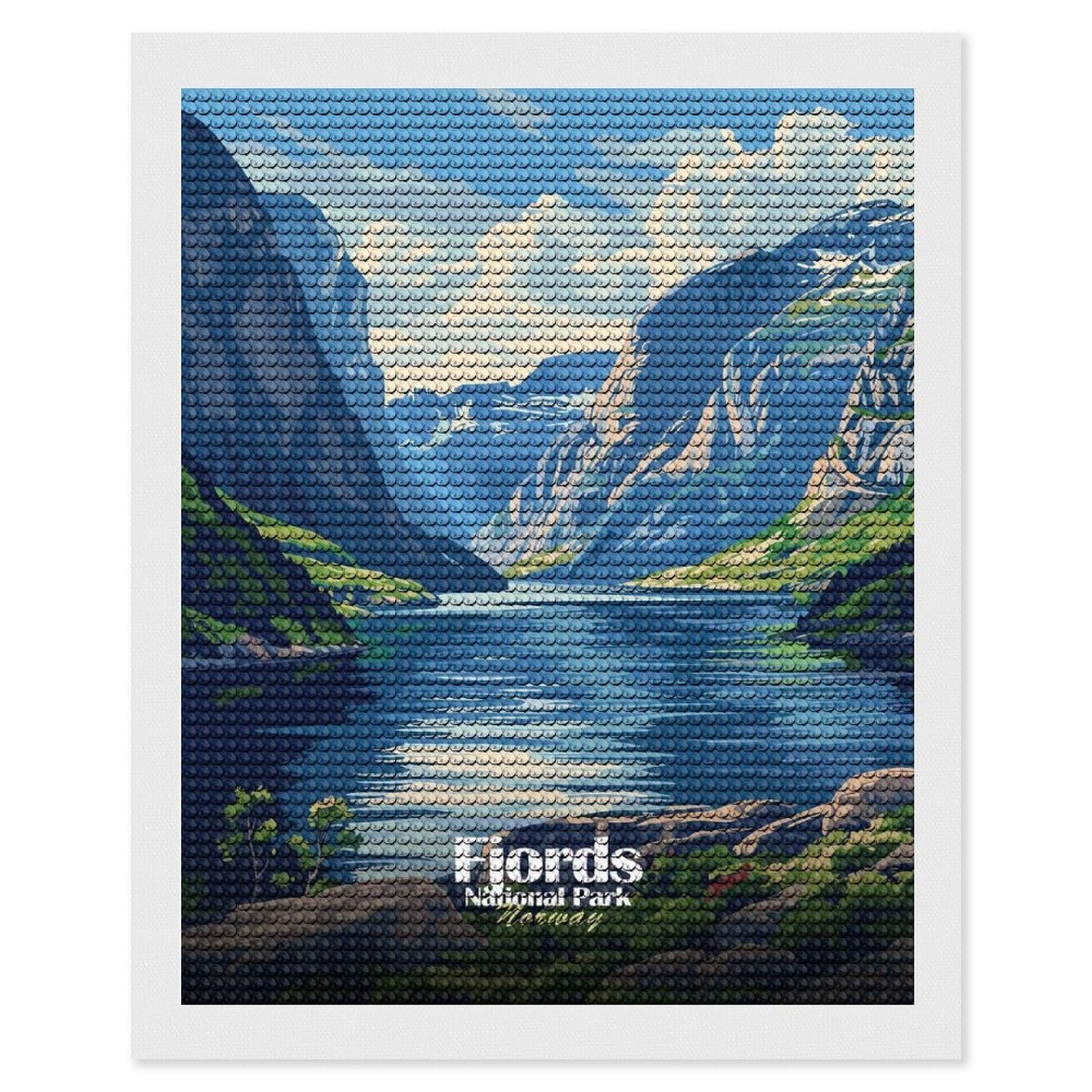 Junmoney Fjords National Park Norway Landscape Diamond Art Canvas 16"x20", Decorate Your Room, Mindful Craft Activity, Cosy Home Accent, Thoughtful Handmade Gift