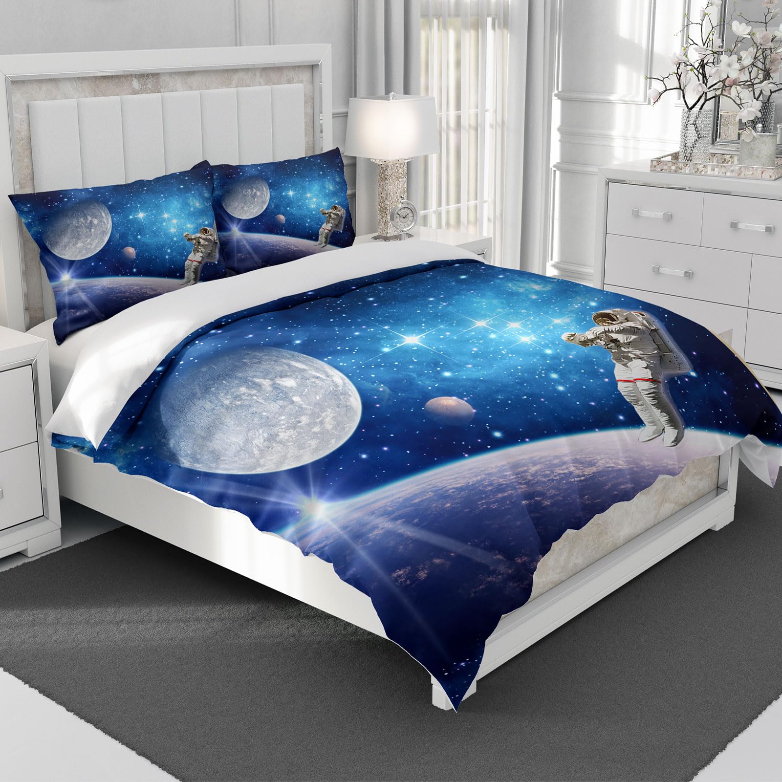 Set di biancheria da letto a tema spazio per bambini, 3D cielo stellato universo, biancheria da letto per bambini, pianeta, cielo notturno, copripiumino universo (D, 220x240cm)