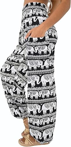 Miniatura 10 de Anthika Pantalones de harén para mujer, cintura alta, estilo bohemio, hippie, estilo palazzo, casual, ropa de yoga con bolsillos