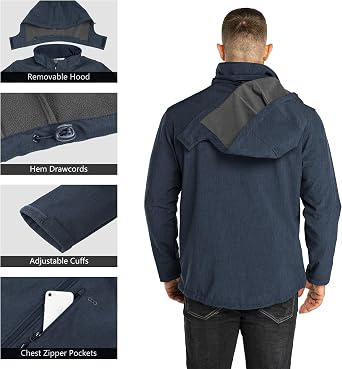 33,000ft Men's Waterproof Softshell Jackets Fleece Lined Hooded Outerwear