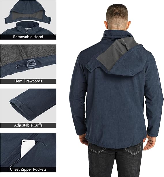 33,000ft Men's Waterproof Softshell Jackets Fleece Lined Hooded Outerwear