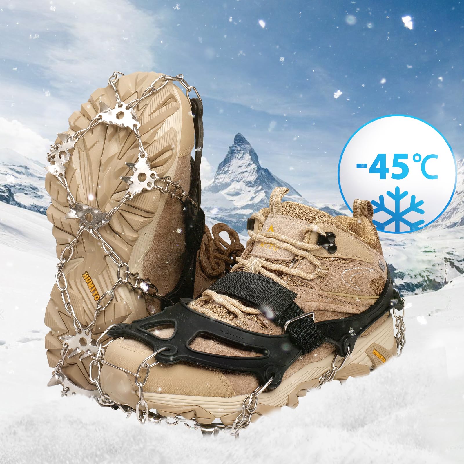 Steigeisen für Wanderschuhe, Schnee, Griffe, Schneespikes, Grödel Eisspikes mit 23 Edelstahl Zähne Verdickte Schuhkrallen, Schuhkrallen für Gehen, Joggen, Angeln, Wandern