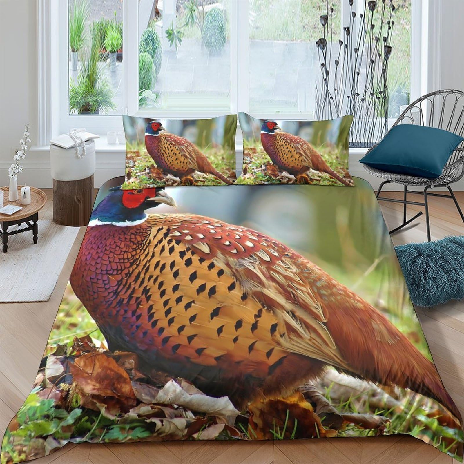 Ctjqhvkz Style-7 3D Printed Pheasant Forest Fitted Sheet Microfiber Soft Durable Wildlife Bird Bed Cover For Bedroom Guest Room Decor Protection Single（135X200cm）