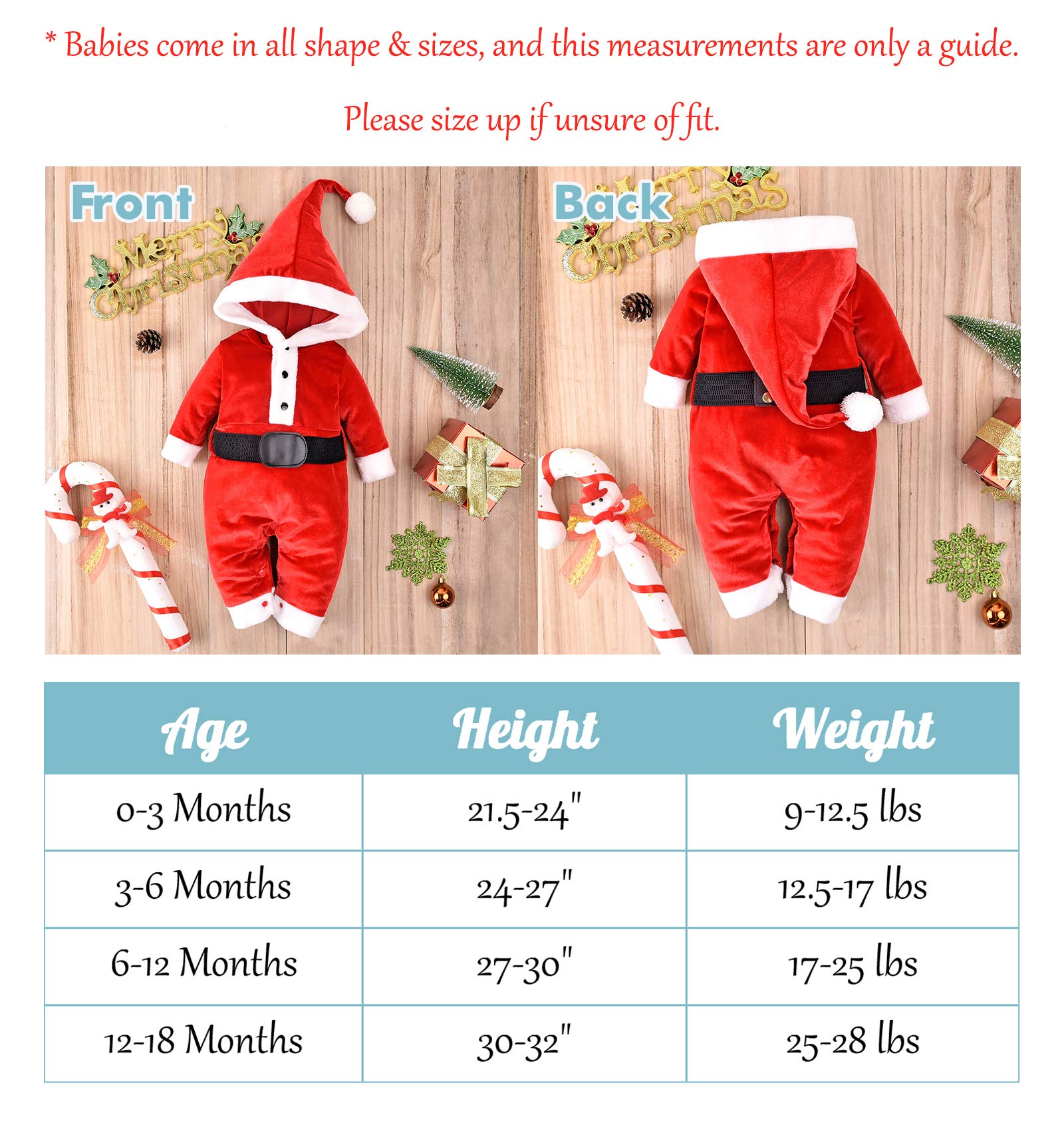 Mameluco de terciopelo para bebé recién nacido y niña con cola larga Papá Noel - rojo - 0-3 meses