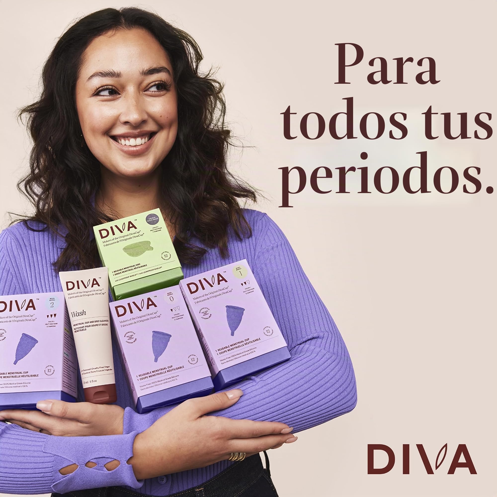DivaCup Copas Menstruales Modelo 1. 100% Silicona de Grado Médico, Libre de BPA. Alternativa Segura y Sin Fugas a Las Compresas y Tampones