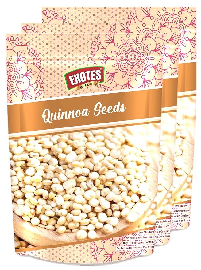 Exotes Quinoa Seeds 600g (200g X 3) – High in Protein, Fibre, Iron , Antioxidant & More Nutritions | Gluten-Free | Wholegrain Breakfast Cereal for Energy Boosting | Quinnoa Best for Healthy Breakfast like Upma, Khichdi, pulao and More | Diet food for Weig
