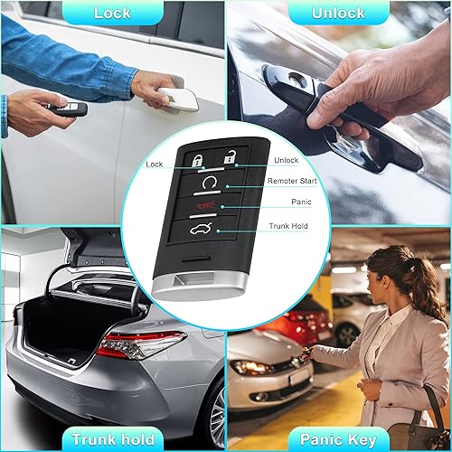 Miniatura 4 de X AUTOHAUX Funda de repuesto para llavero de 5 botones sin llave para Cadillac Escalade CTS DTS STS 2008-2012 M3N5WY7777A con hoja sin chip