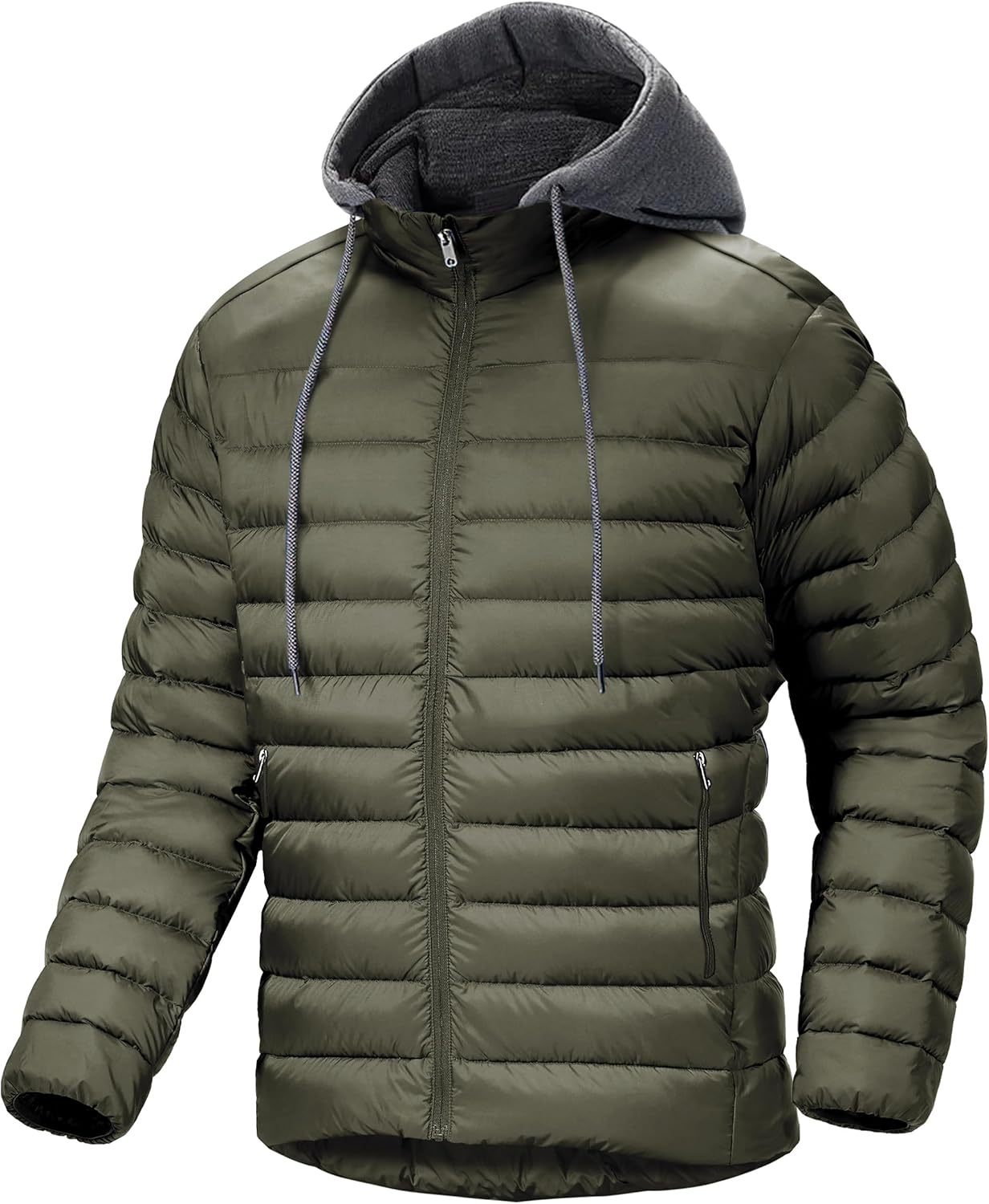 Men's Puffer Jacket Lightweight Winter Warm Jackets Quilted Hoodie Water Resistant Zip Up Insulated Puffy Coat with Hood