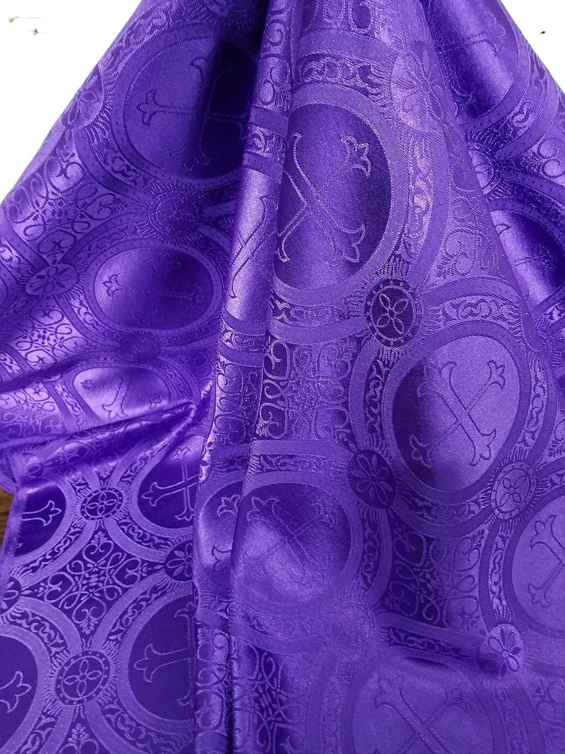 Liturgical Brocade Church Gorgeous Cross Acetate Taffeta Brocade Fabric Cross Matte Purple/Purple 60" Wide
