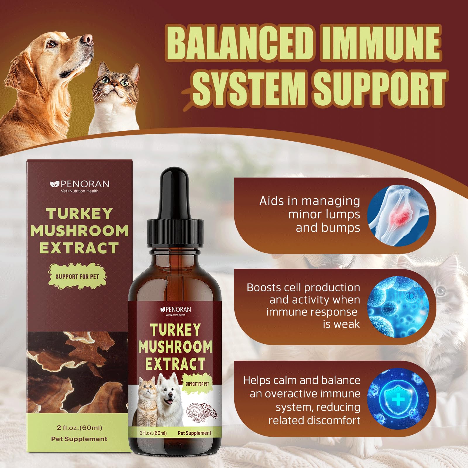 Extracto de Hongo de Pavo - para Gatos y Perros: Ayuda a Regular el Sistema inmunológico y actúa como antioxidante. Adecuado para Mascotas débiles, ancianas, con Baja energía y postoperatorias.