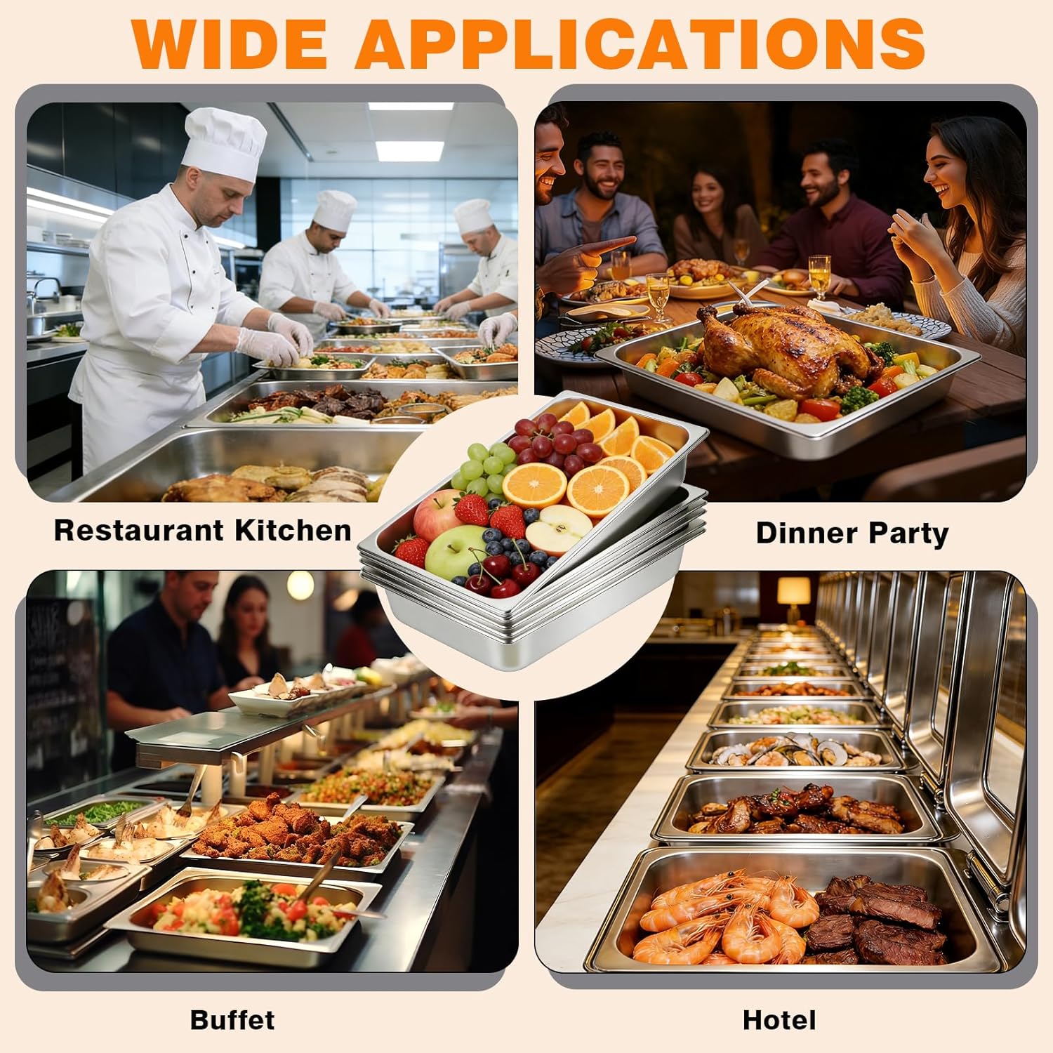 6 Pack Stainless Steel Hotel Pans,Full Size 4 Inch Deep 0.8mm Thick Anti Jam Commercial Food Pans with lid,for Steam Tables, Restaurants, Catering & Industrial Use - Image 7