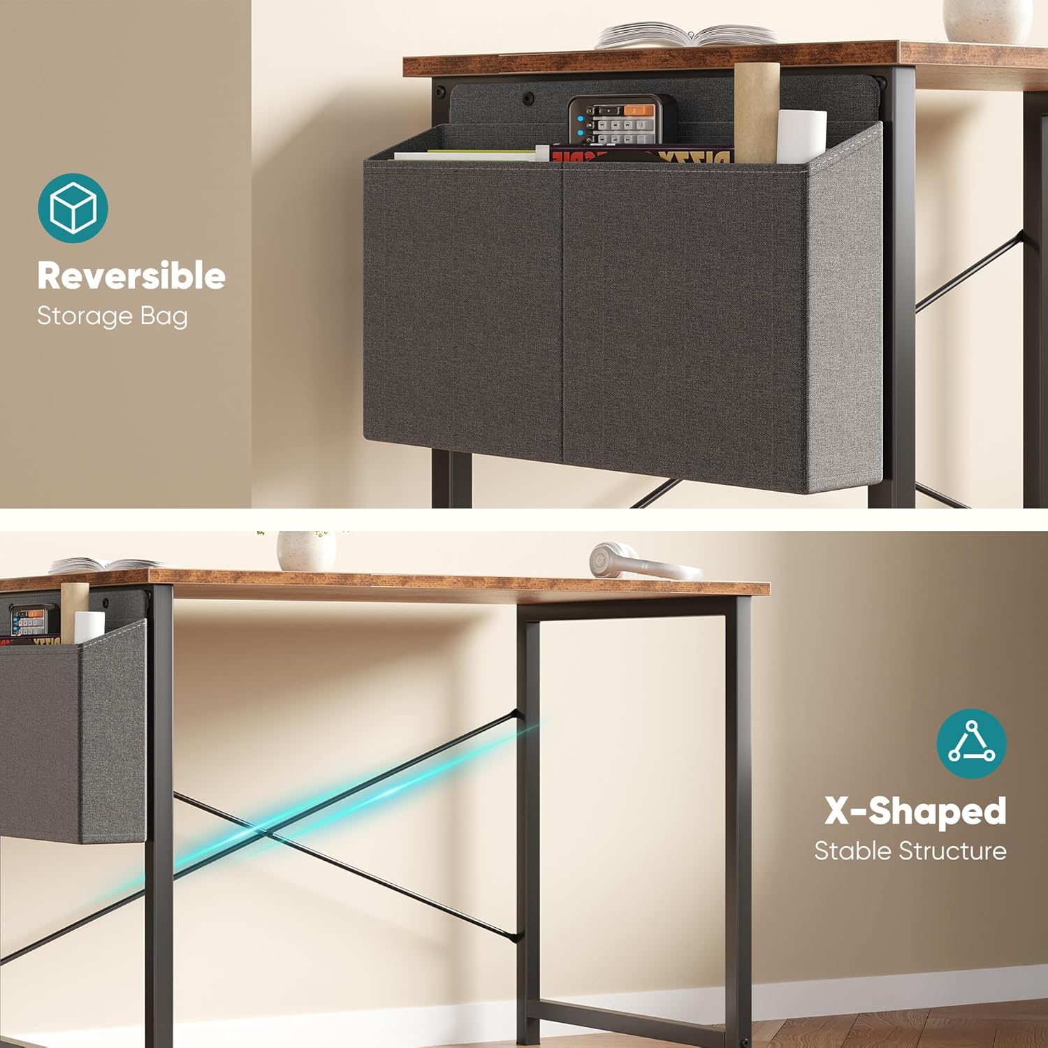 OLIXIS Computer Desk 31 Inch Home Office Desks for Small Spaces, Gaming Writing Study Work Table with Storage Bag for Bedroom, Rustic Brown - Image 7