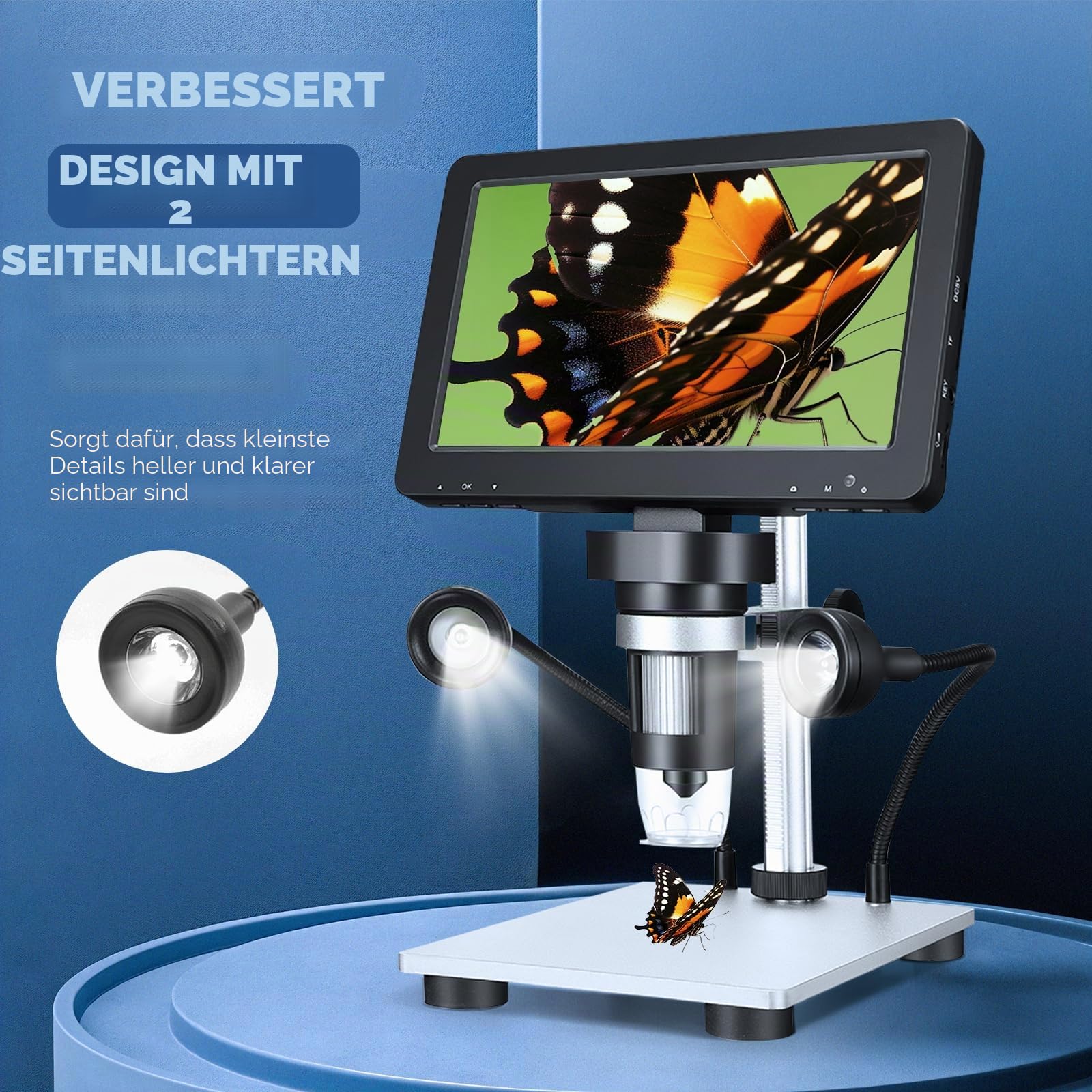 Professionelles Mikroskop 7 Zoll 1200 x 12 MP Digitales Mikroskop mit drehbarem HD-Display/8 LED-Leuchten/12 Sprachen/10 cm Arbeitsabstand: Elektronisches zum Schweißen