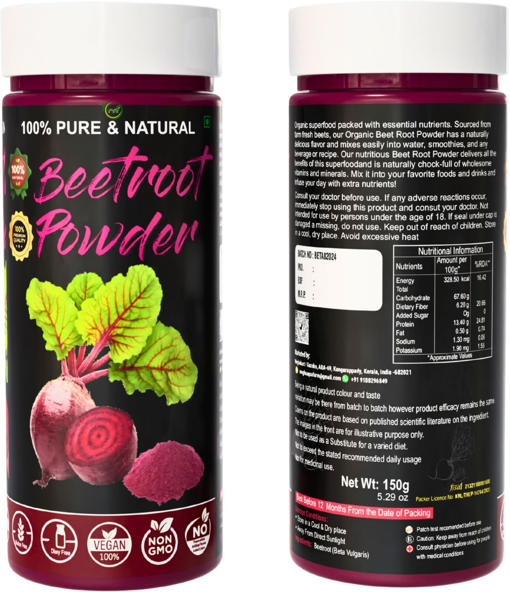 Organic Beetroot Powder 150g |100% Pure & Natural Beet Root Juice Powder | Rich in Iron, Nitrates & Antioxidants | Supports Energy, Stamina & Heart Health | Ideal for Smoothies, Juices & Pre-Workout | No Additives