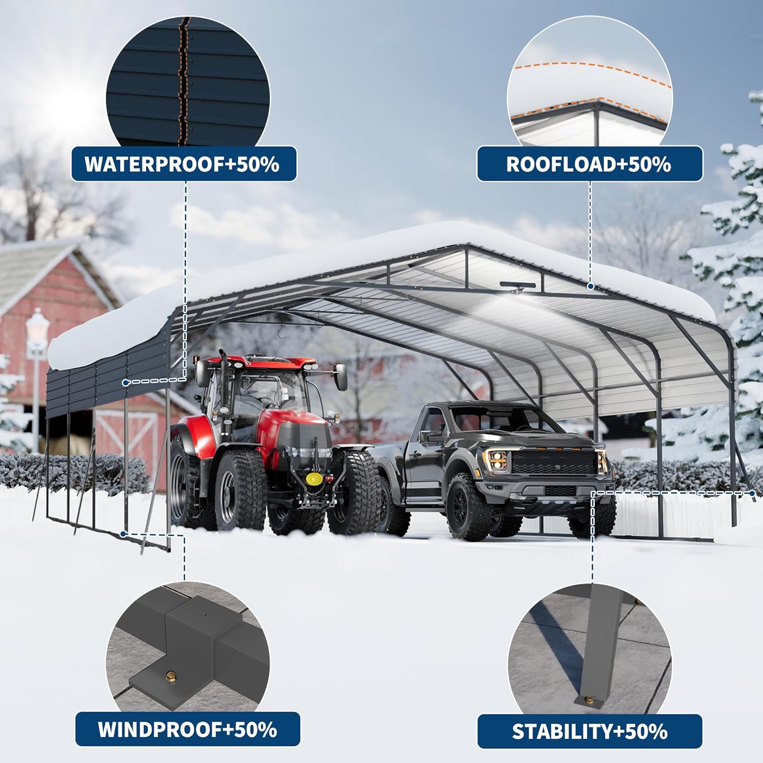20x20FT Heavy Duty Metal Carport w/Led Light,Outdoor Portable Car Garage,Reinforced Base & Galvanized Steel Roof, Outdoor Car Port Canopy Shelter for Boats, Full-Sized Pickup Trucks