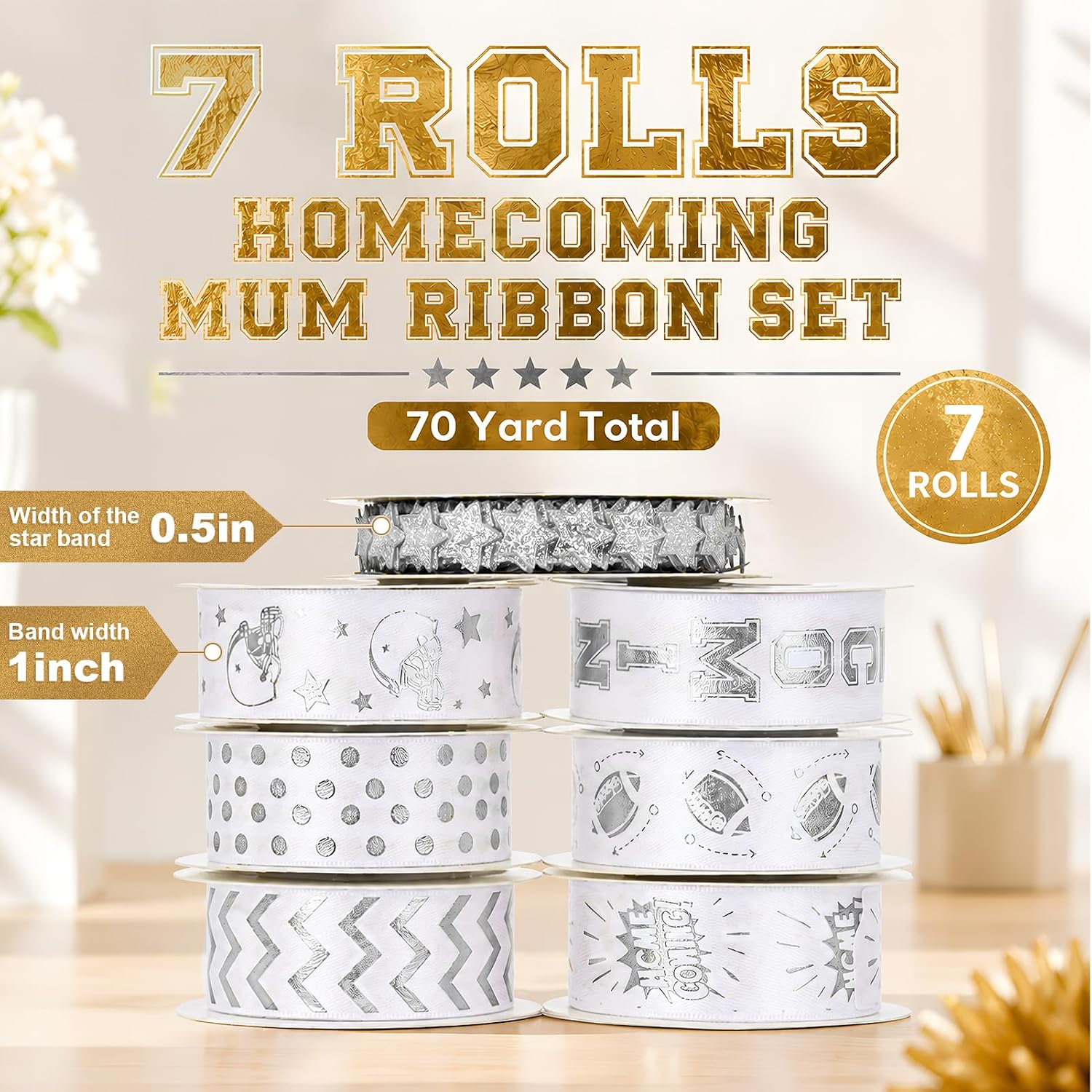 7 Rolls 70 Yards Homecoming Mum Ribbon Set for Homecoming Mum Supplies image 2