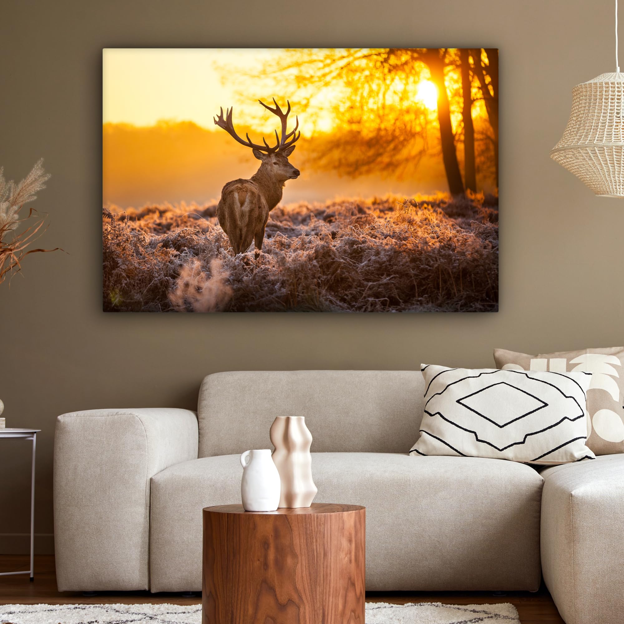 Deco Cadre Décoration Salon Deer bruyère animaux Moderne Impression sur Toile 120x80cm Image Tableau Decoration Murale Chambre Horizontal Art Wall Grand Tableaux Decoratifs Muraux AA120x80-3043