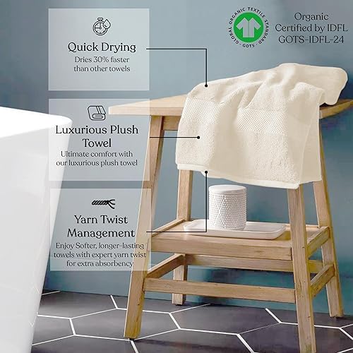 Miniatura 2 de Delara Toallas 100% algodón orgánico de 22.93 ozm de felpa al tacto de secado rápido, paquete de 3 toallas de baño de algodón orgánico, certificado