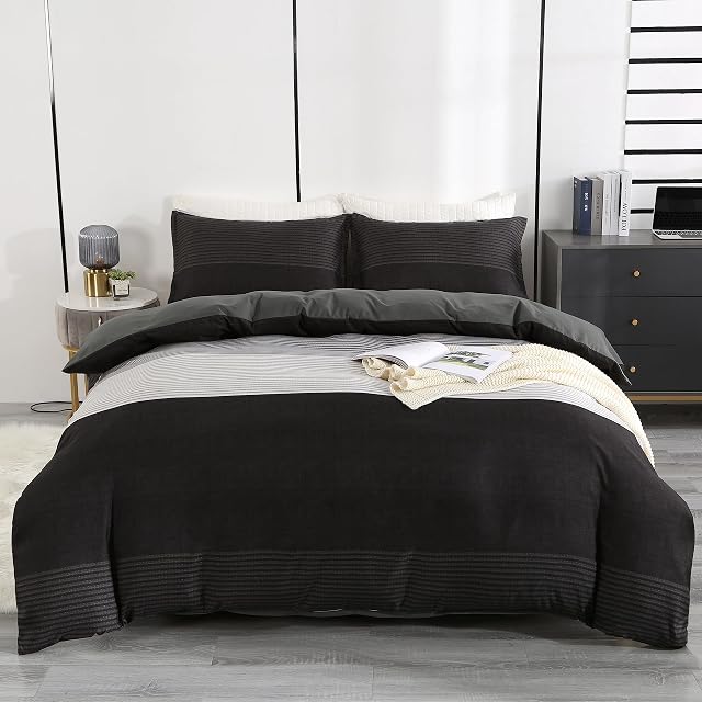 Moosfor King Size Duvet Cover Set, Soft Microfiber Bed Cover and 2 Pillowcase with Zipper Closure, Easy Care Comforter Bedding Quilt Pillowcases Cover Set - Black (230 x 220 cm)