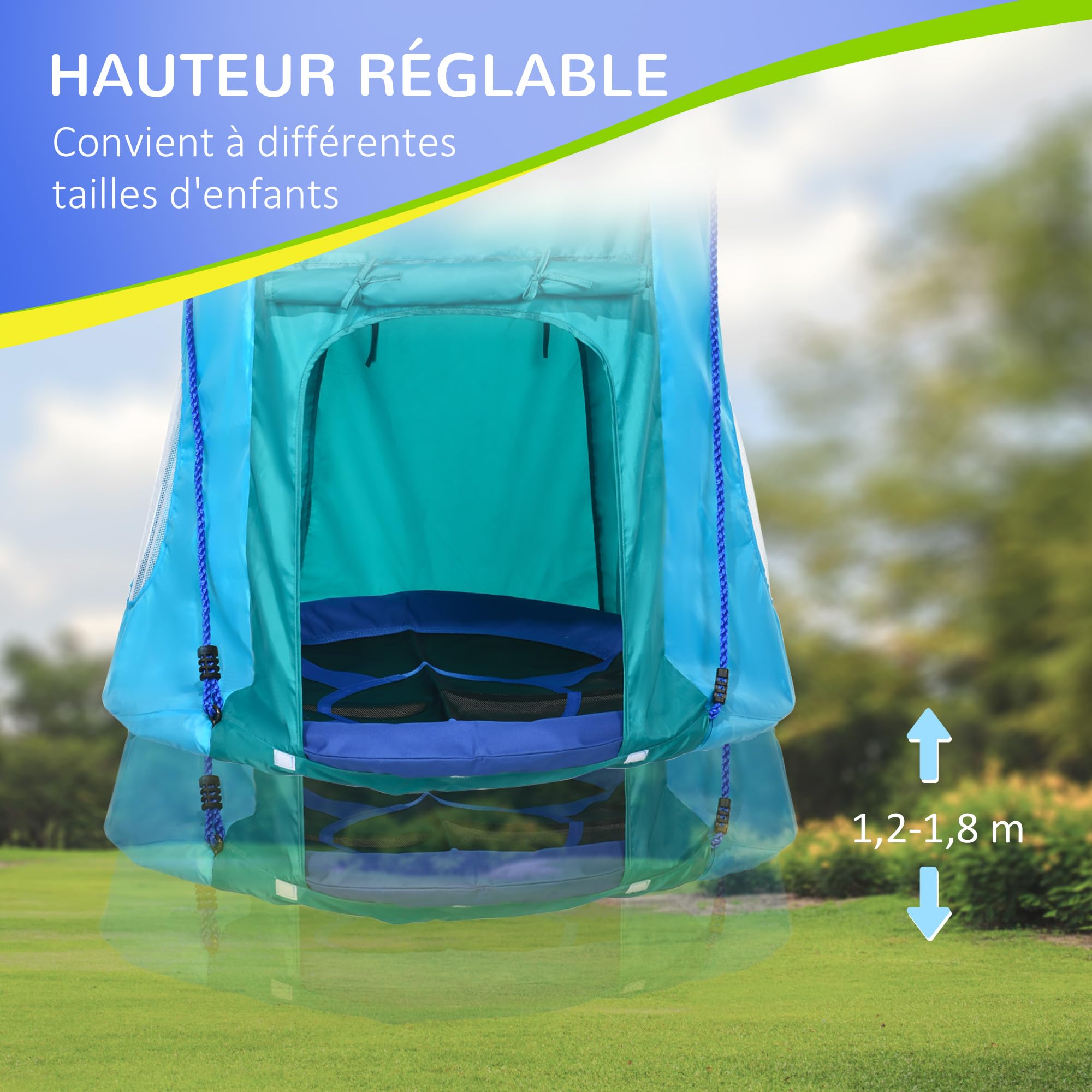 Outsunny Balançoire nid avec auvent Amovible Ø 100 cm, Bleu