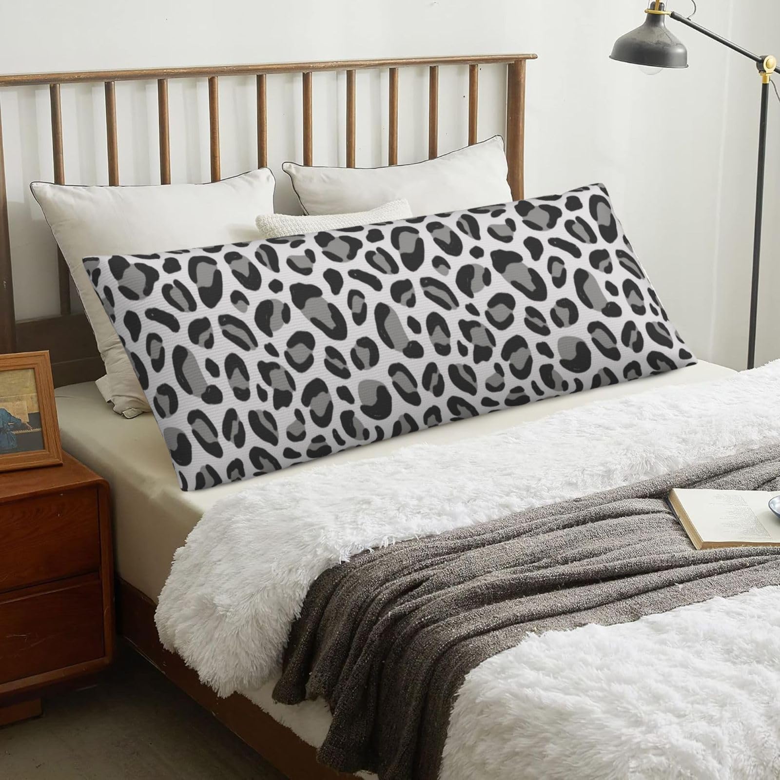 Snow Leopard Print, Body Pillow Cover with Zipper,Long Body Pillowcase 20 x 60 in