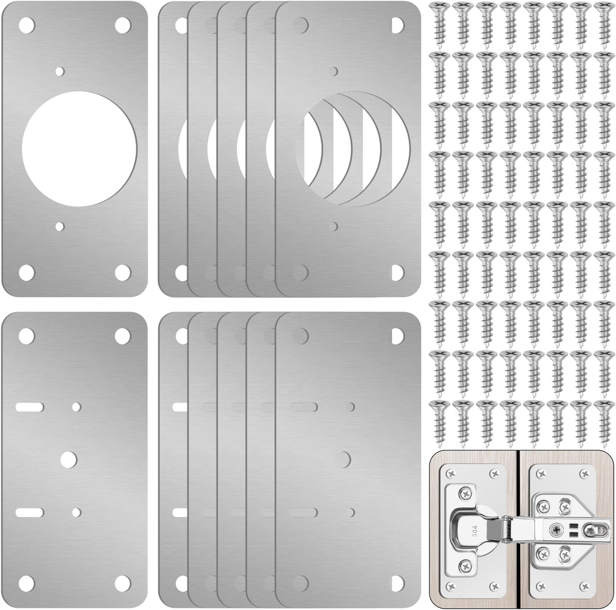 12-Pack Cabinet Hinge Repair Kit - Hinge Fixing Plates for Kitchen, Cupboard, Locker, Cabinet Doors