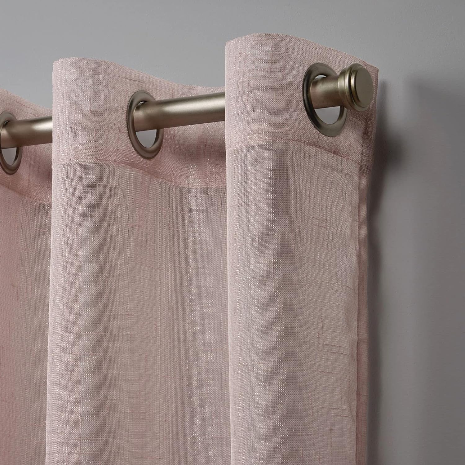 NICOLE MILLER NEW YORK Iceland Metallic Sheer Grommet Top Curtain Panel Pair, 54"x84", Blush