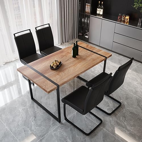 Miniatura 40 de YYQ Juego de mesa de comedor para 4, mesa de cocina de madera de 59 pulgadas y sillas para 4, moderno juego de mesa de comedor de 5 piezas con 4