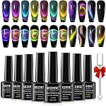 MIZHSE 9D Kit de gel d'ongle pour les yeux de chat,Glitter Magnetic Gel Nail Polonais avec aimant,Sparkle Starry Series Galaxy Effet Cateye Soak Off Nail Art Salon Manucure Accueil Cadeau pour les femmes
