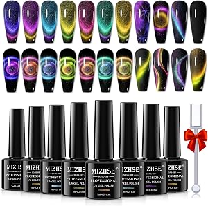 MIZHSE 9D Cat Eye Gel Nail Polish Kit,Glitter Magnetic Gel Nail Polish | with Magnet,Sparkle Starry Series Galaxy Effect Cateye Soak Off Nail Art Salon Manicure Home Gift for Women