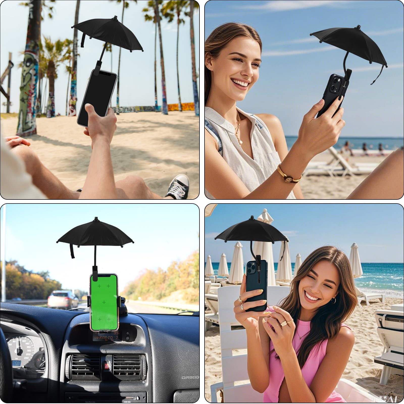 BOXOB Clips de Paraguas para Teléfono Ajustables Parasol Celular Cubre Sombra Proteger Pantalla del Sol Lluvia