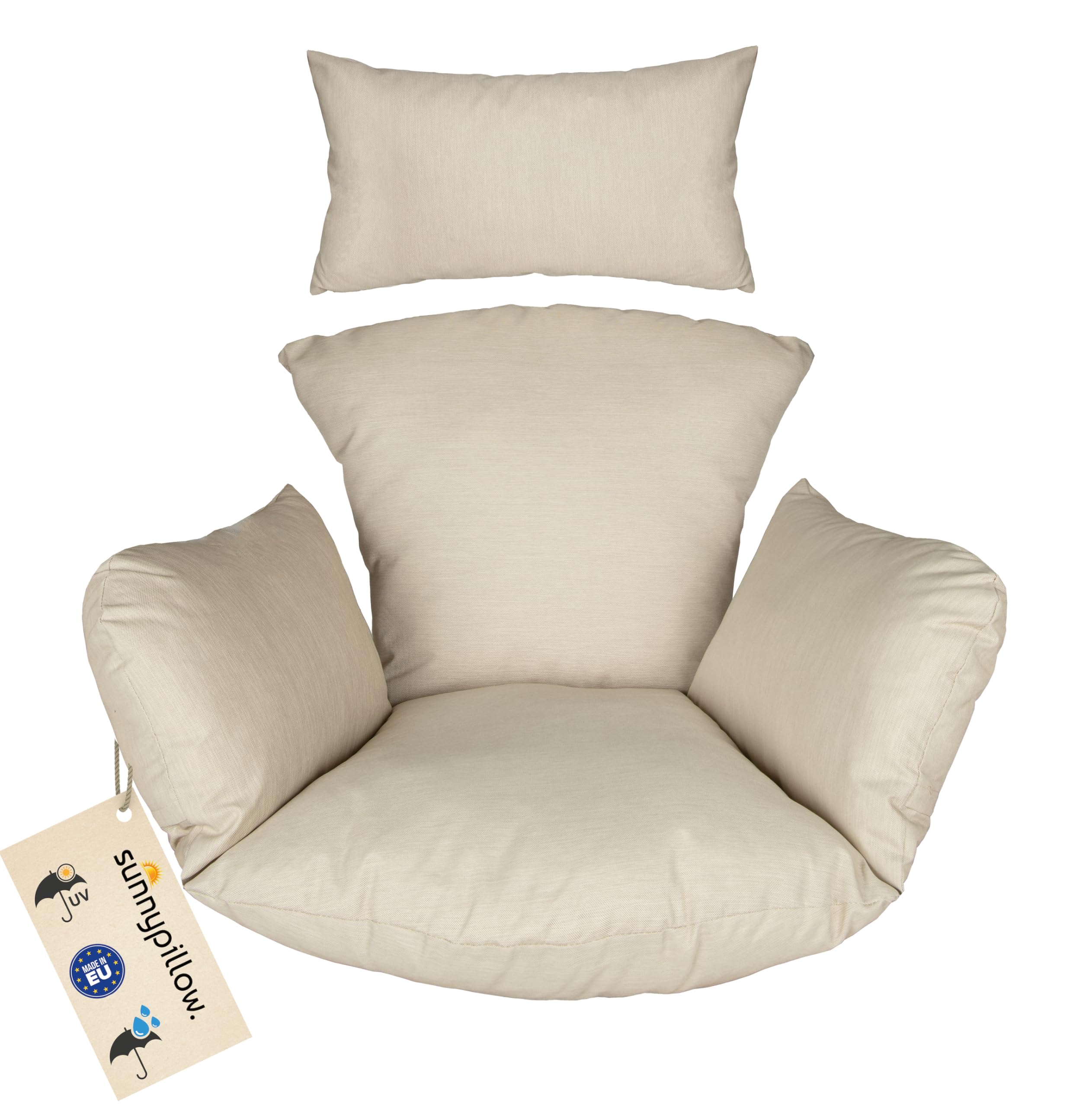 sunnypillow Hängesessel Kissen, Auflage für Rattan & Polyrattan, Creme