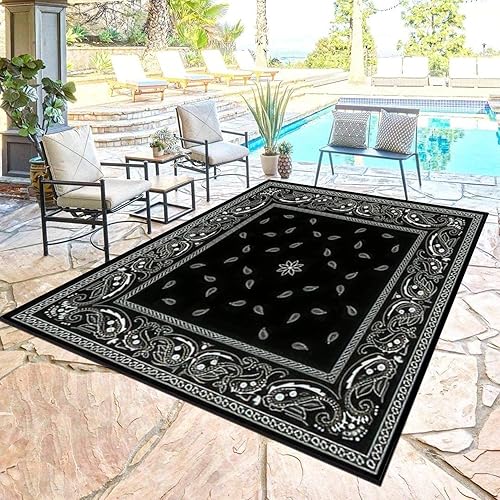 Miniatura 4 de Bandana negra de 5 pies 9 pulgadas x 8 pies 8 pulgadas, tapete antideslizante para el piso, alfombra de pasillo para sala de estar, niños,