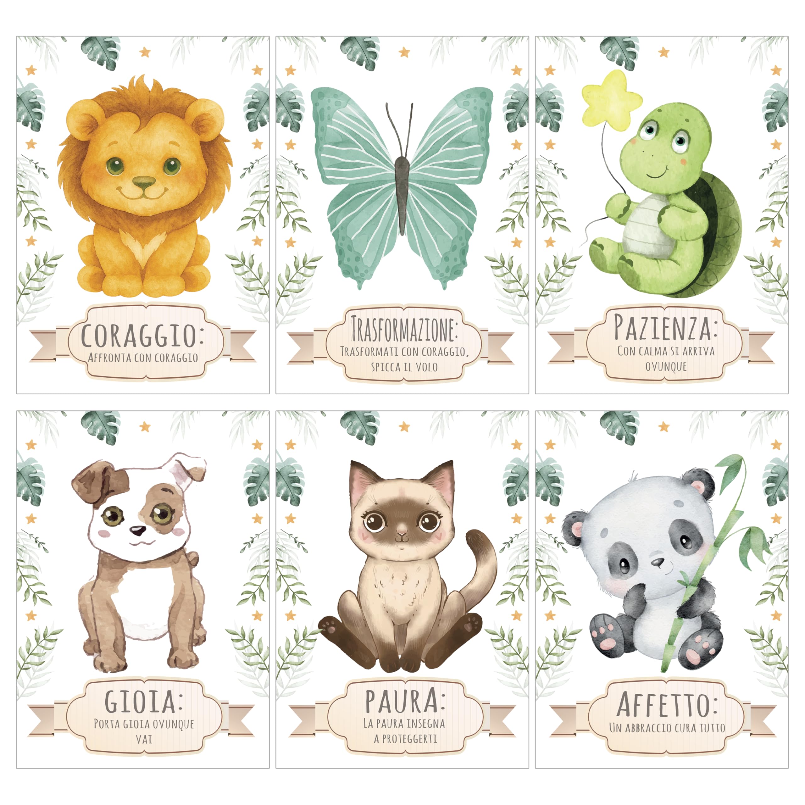 NAÏZAYA Cameretta Bambina Bambino Decorazioni - Set 6 Poster Quadri Animali 21x30cm - Frasi Motivazionali Italiano, Senza Cornice
