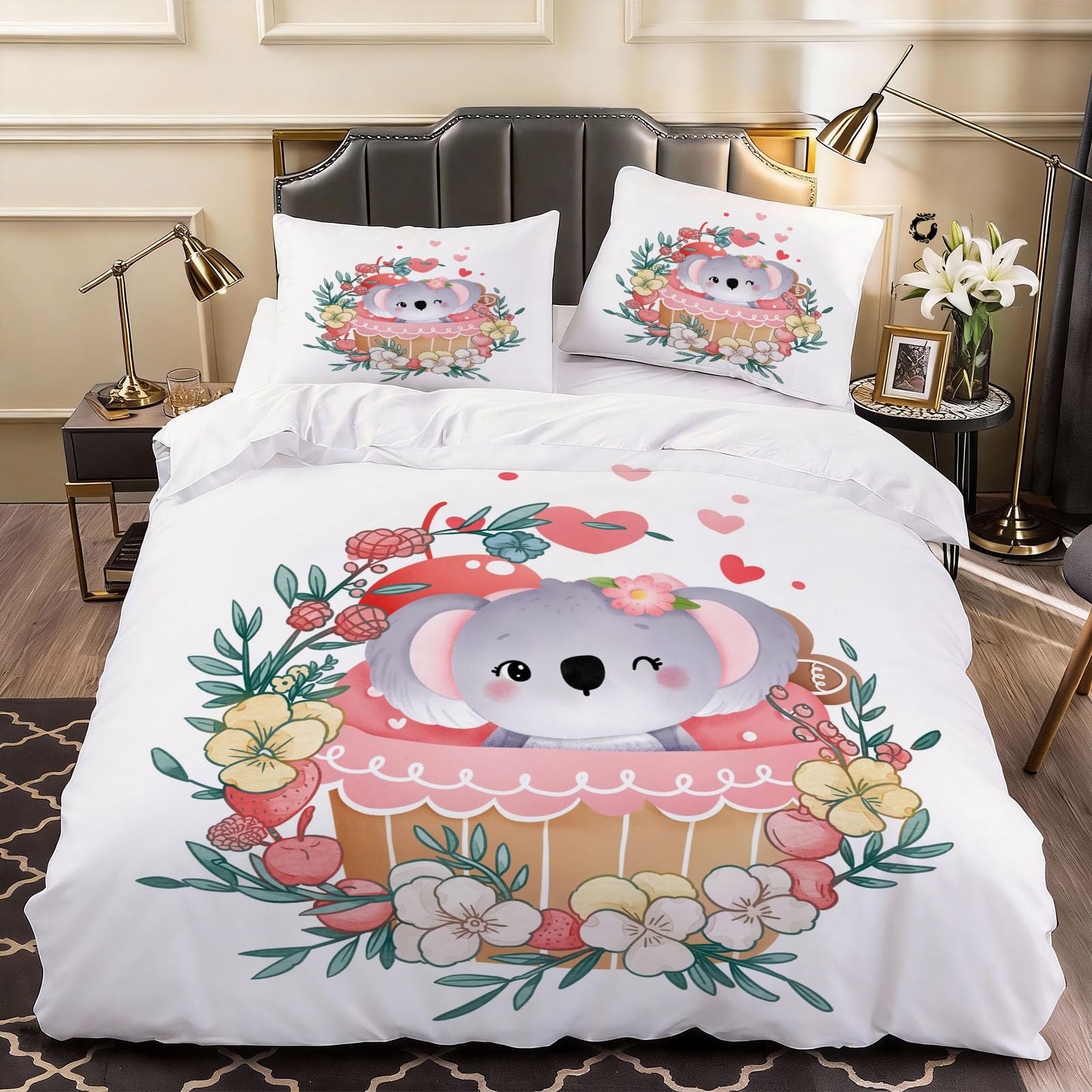 3D Koala Cartoon Duvet Cover Animal Koala Bedding Double Bed Set, Soft Microfiber Comforter Cover Printed with Zipper Closure Quilt Coverr 200x200 cm and 2 Pillowcases