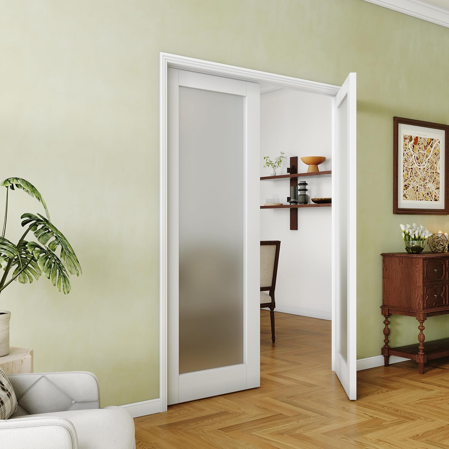 Lakenyon 1Lite Frosted Interior Doors, 60"(30" x2 x 80", Finished Door