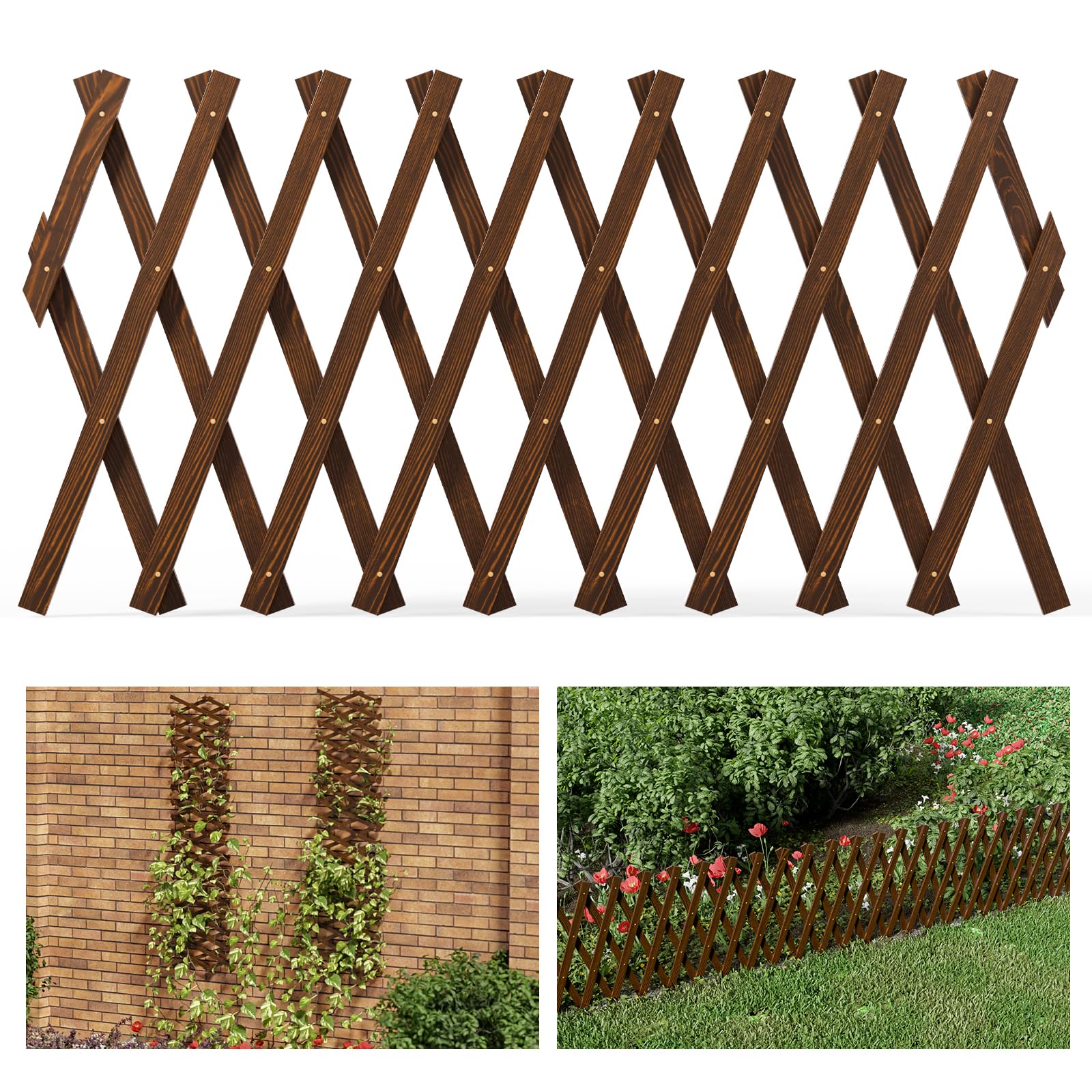 Garden Trellis, Wooden Lattice Wall Hanging, Stretchable Decorative Garden Fence Lattice Trellis Frame, Trellis for Climbing Plants Outdoor Climbing Plants Vine Ivy Rose