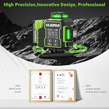 Huepar W04CG Laser Level 360 Self Leveling with Digital Angle Finder Digital Angle Gauge, Laser Class: Class II (IEC/EN60825-1/2014), 1mW power output