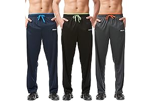 3-Pack Workout Sweatpants for Men with Zipper Pockets and Open Bottoms