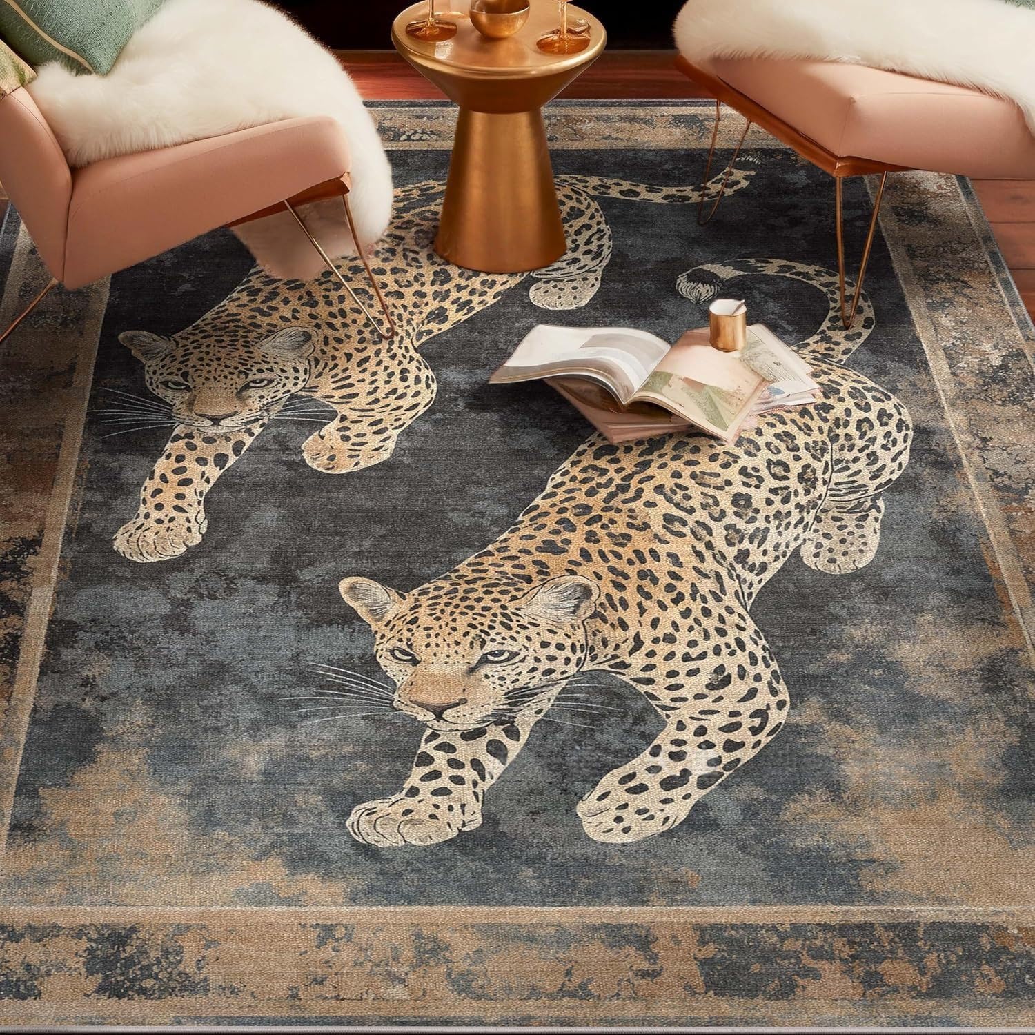 Alfombra antideslizante de tigre lavable para evitar resbalones con estilo retro