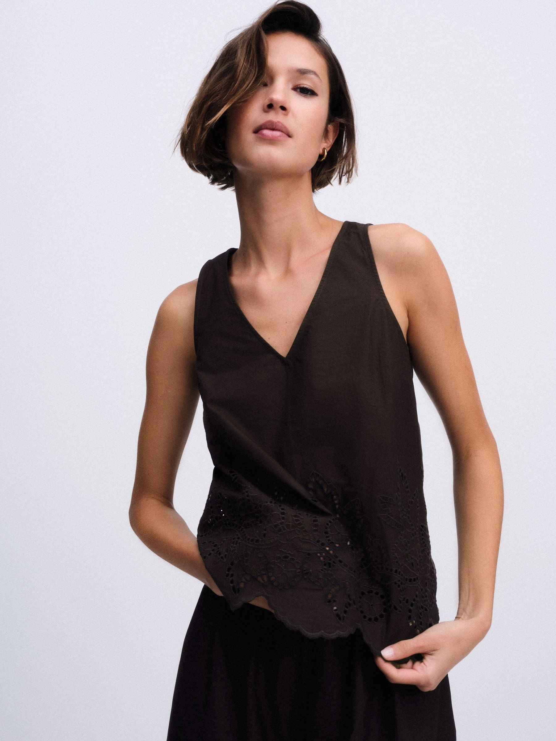 THE SET Donne Confezione da 2 top senza maniche con scollo a V in pizzo sangallo